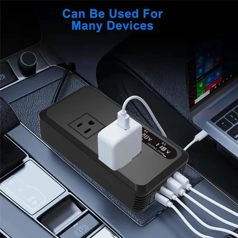 

200W Car Inverter DC 12V To 110V AC Inverters Charger Adapter With USB Ports Car Plug Converter And LED Screen