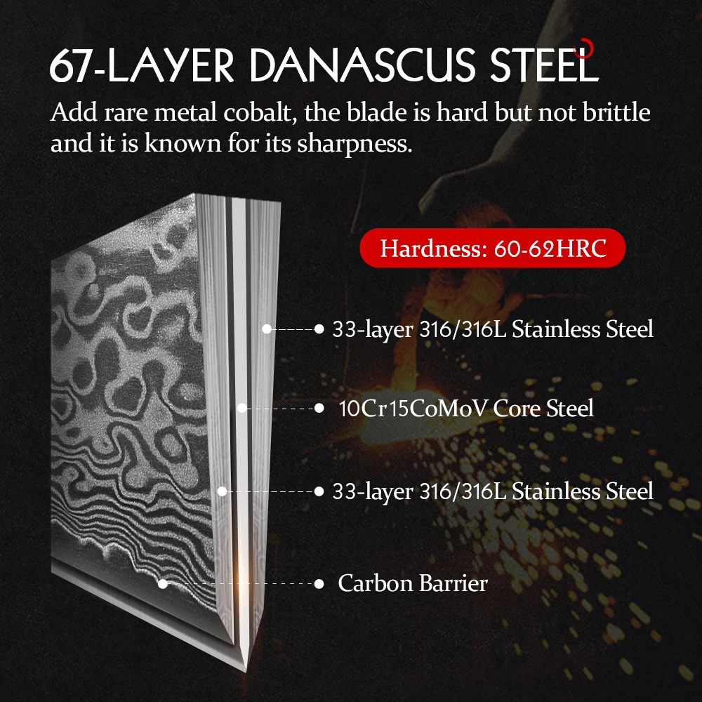 HEZHEN 8.3 Chef Knife 67 Layers Damascus Steel 65° angle Cook Tools Core Blade Kitchen Knife Accessories