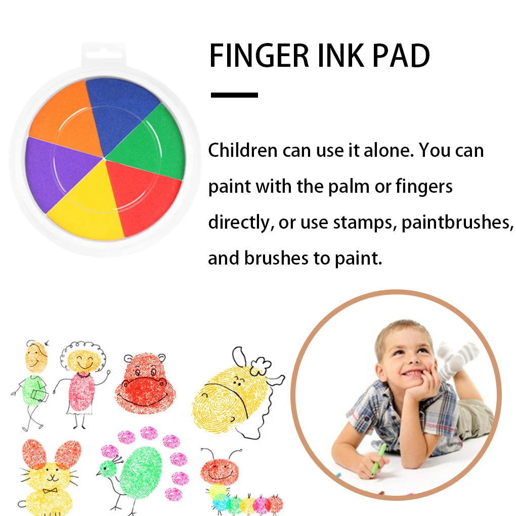 Stamp Pad Fingerprints Colorful Disk Rubber Stamps DIY Washable Children Toy Inkpad