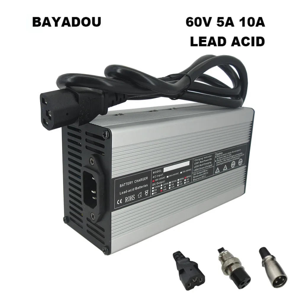 

60V 5A 10A 3A Lead Acid Battery Charger 60 Volt 30AH 50AH 100AH Lead-acid Fast Charger GX16 XLR 3PIN IEC Connector