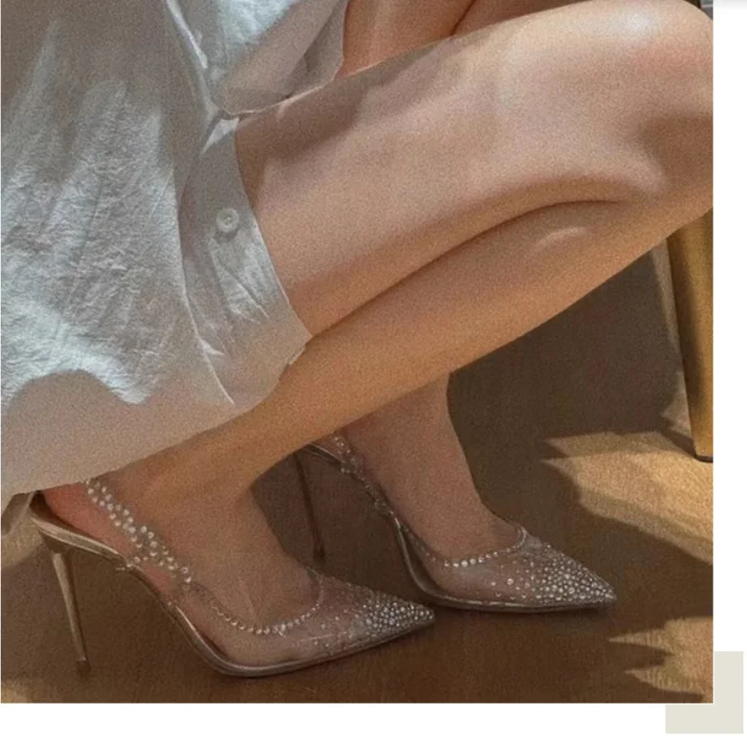 2025 Women PVC Clear Transparent High Heel Court Shoes Slingback Sandals Wedding Prom Formal Shoes Stilettos Plus Size Silver