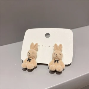 Schöne Plüschohrringe, die sich für Frauen, Kaninchen, Bär, Kawaii, Brown, Khaki, Tier, Ohrring für Mädchen, koreanischer Schmuck versammeln 6 Hauptverkäufe Coelho Teddy Bear - №2