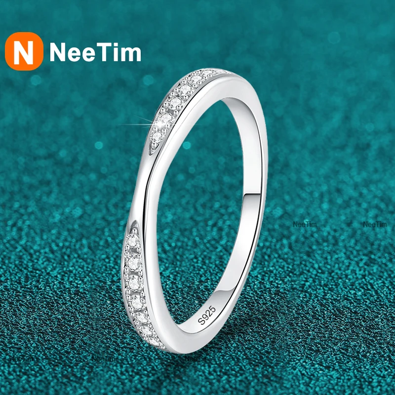 

NeeTim Full Moissanite Wedding Ring 925 Sterling Silver Eternity Band Lab Diamond Engagement Bride Rings For Women Fine Jewelry