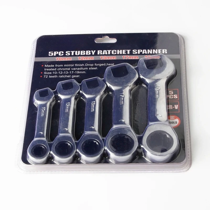 10-19mm 72 Tooth  Quick Open Reversible Combination Stubby Spanner Short Handle Ratchet Socket Wrench Auto Repair Tool