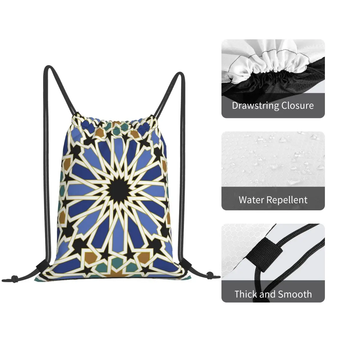 Arabic Tile I Backpacks Multi-function Drawstring Bags Shoes Bag Book Bags for Man Woman School