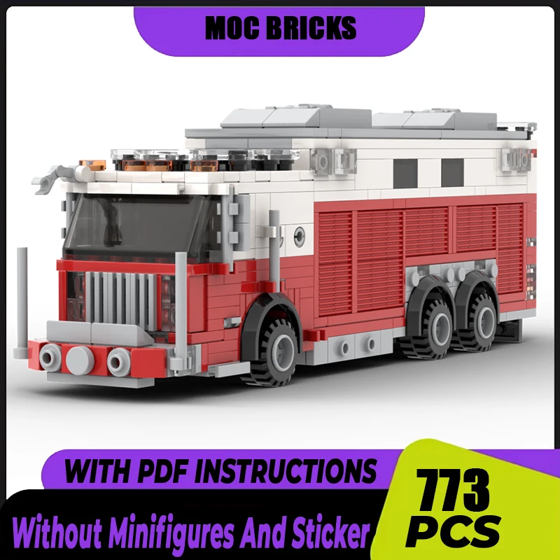 Fire Fighting Vehicle Model Moc Building Blocks Walk-In Heavy Rescue Model Technology Brick DIY Assembly Construction Toy Gifts