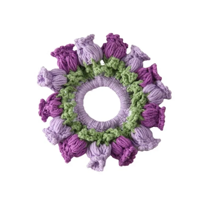 Handmade Knitted Crochet Hairring Colored Orchid Bell Flower Cute Hair Tie Hairband Pure Hand Knitting Hair Jewelry Headwear