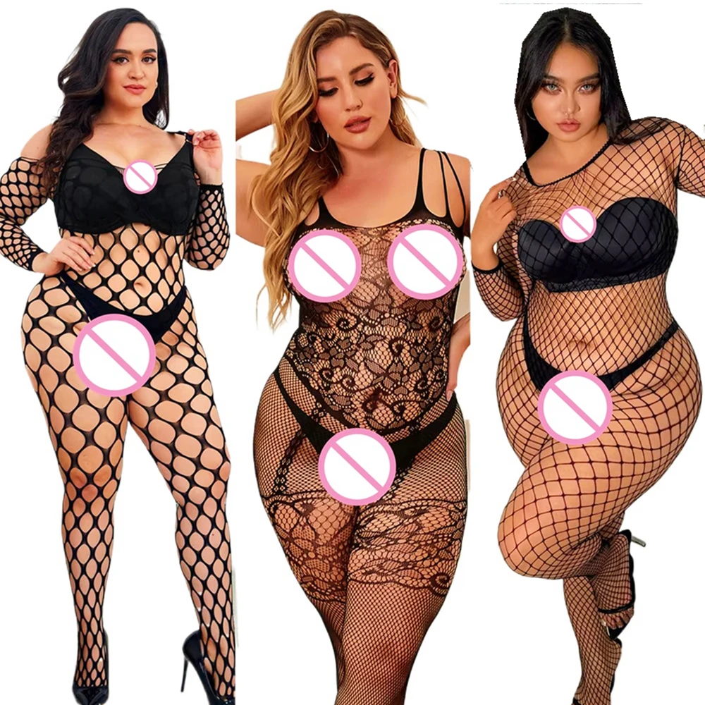 Sexy Crotchless Bodysuits Transparent Bodystocking Plus Size Body Suit Open Cro…