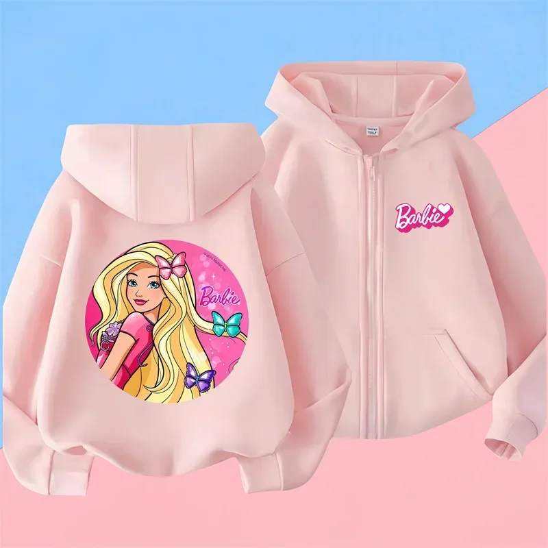 Disney Barbie Casual Kids zamek błyskawiczny odzież sportowa 2-częściowy zestaw bluz z kapturem odzież dziewczęca chłopięca bluza spodnie dresowe