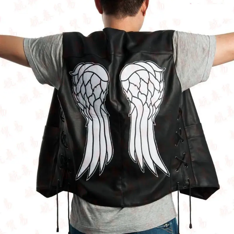 Syn Chaosu w stylu motocyklowym: Harley Motorcycle PU Leather Haftowana kamizelka Kam Shoulder Punk Fashion Skórzany płaszcz dla mężczyzn