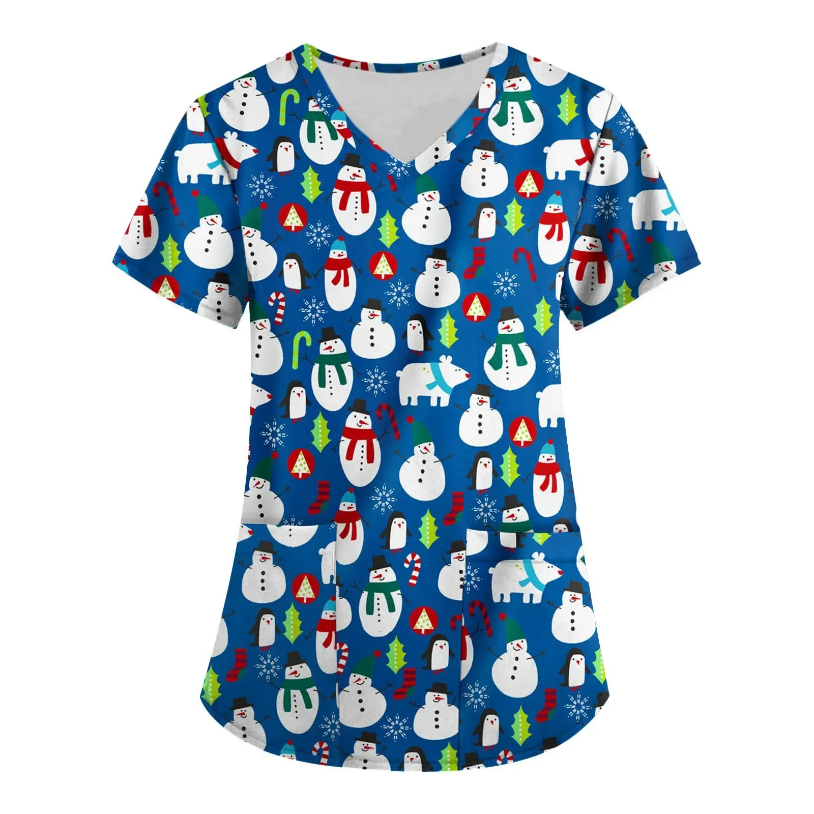 Uniforme de Noël pour femmes, col en V, imprimé de Noël, manches courtes, poches, haute qualité, facile à nettoyer, rapide, 2025