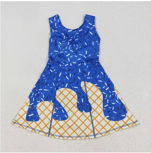 Toddler kid clothes Yoga Sport Dress Acive Wear Under Short Blue Ice-cream Drip Baby girls Athletic dresses