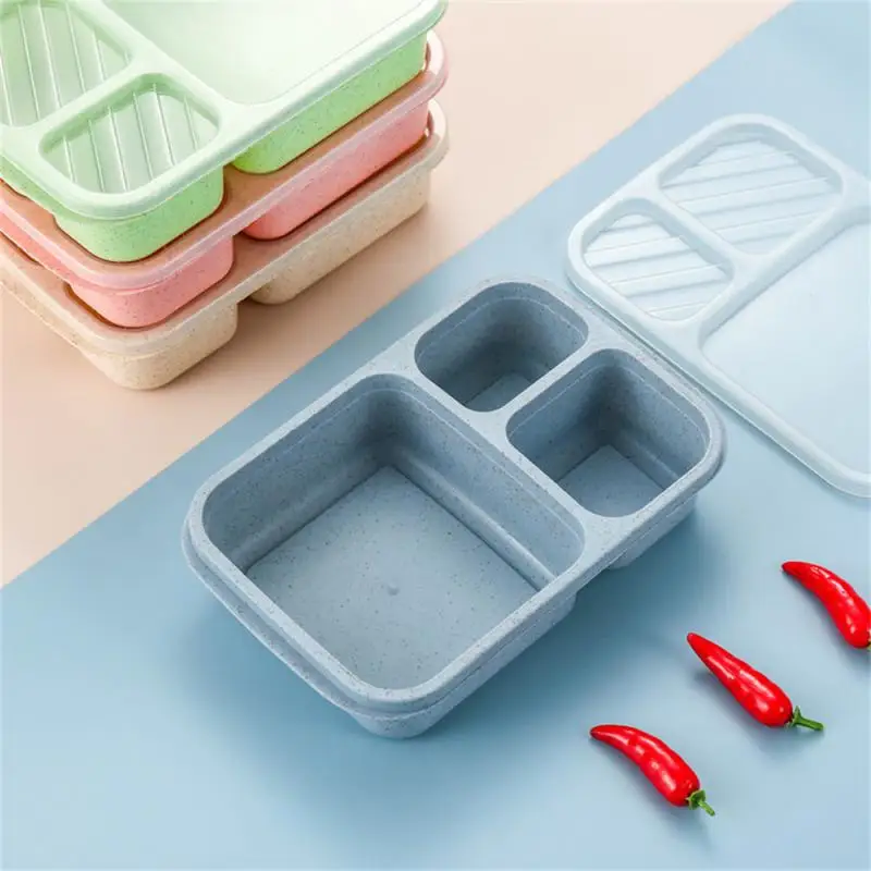 Portable Lunch Box Eco-friendily Wheat Straw Boxes Picnic Storage Box Fruit Container Compartmentalized Lunchbox for Kids Adult