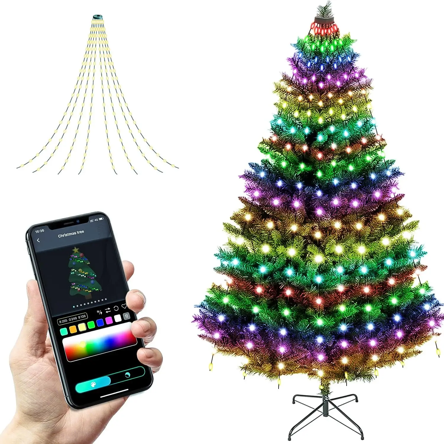 Guirnalda de luces LED con Control remoto para árbol de Navidad, lámpara de guirnalda de festón para fiesta de jardín al aire libre, aplicación inteligente DIY