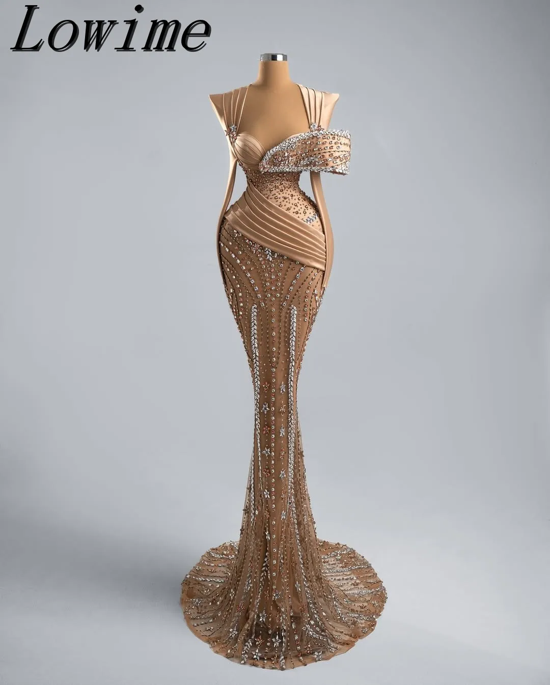 

Lowime 2025 Customized Handmade Haute Couture Luxury Crystals Evening Dress Stylish Celebrity Dresses For Women Red Carpet