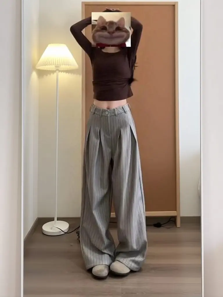 Old Money Wide Leg Stripe Pants Men Work Wear Drape Casual Baggy Pants Streetwear Harajuku Business Straight Long Suit Trousers