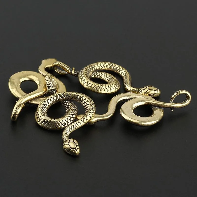 1/2Pcs Snake Zodiac Pendant Vintage Brass Snake Key Ring Outdoor Small Tool EDC Car Hanging Figurines Living Room Decoration view 2