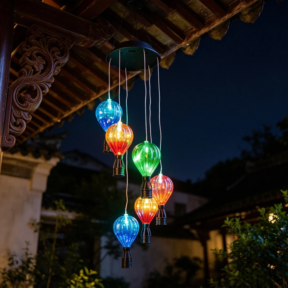 6Head Solar Multicolor Hanging Hot Air Balloon Lights, Waterproof Lights for Outdoor Patio Garden Holiday Wedding Decoration