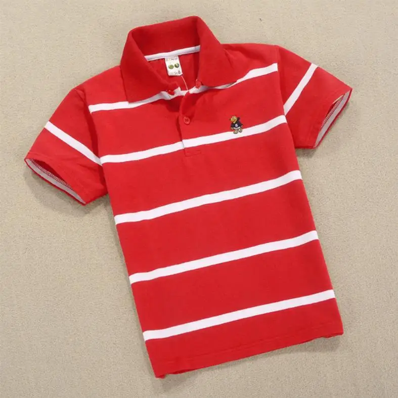 New Summer Teen Boys 3-14Yrs Polo Shirt Kids Clothes Boys 8 To 12 Short Sleeve Striped Cotton T-shirt Children Teenager Girls To