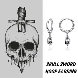 1 pair of punk Gothic skull sword hoop earrings for men