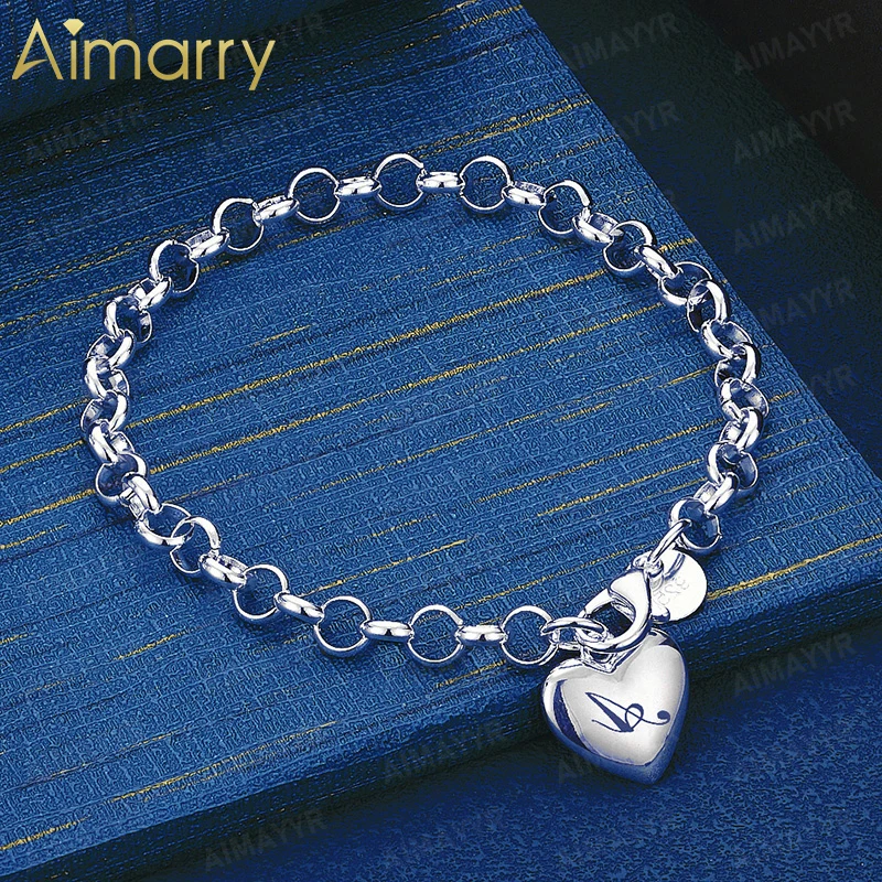 925 Sterling Silver 26 Letter Smooth Heart Bracelet for Women's Parties Banquets Weddings High-quality Fashion Jewelry