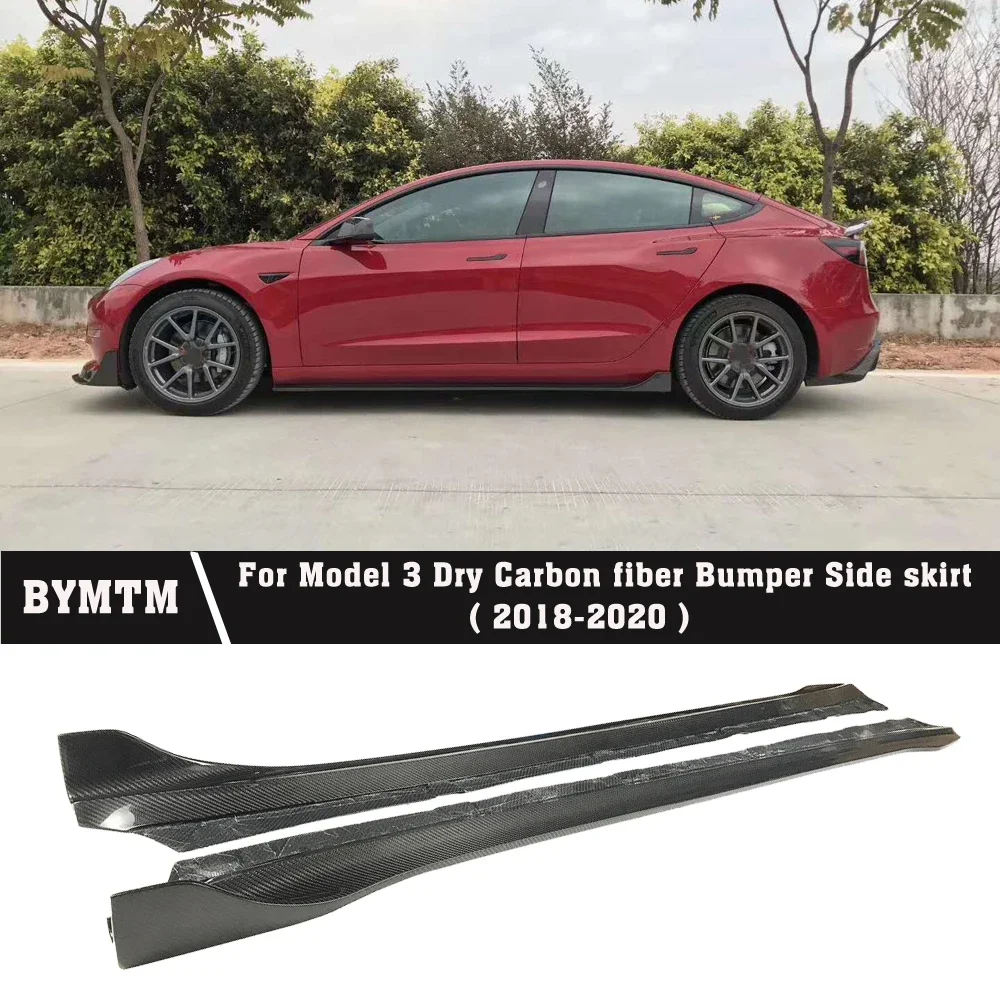 

V Style Car accessories Bumper Dry Carbon fiber Side skirt For Tesla Model 3