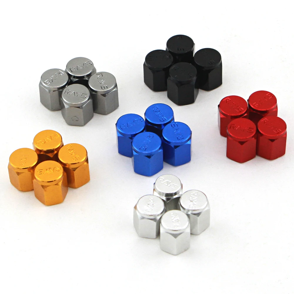 4Pcs RAYS Car Bicycle Motorcycle Wheel Tyre Tire Air Aluminum Alloy Valve Caps Stem Cover Hexagonal Tyre Wheel Ventil Valve Caps