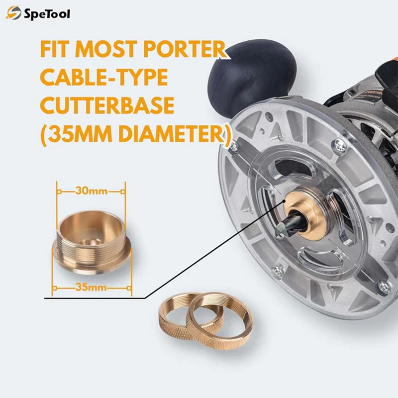 SpeTool O06002 10-Piece Brass Router Template Guide Set Porter Cable-Style Bushing Kit with Centering Pin, Cone & Aluminum Case