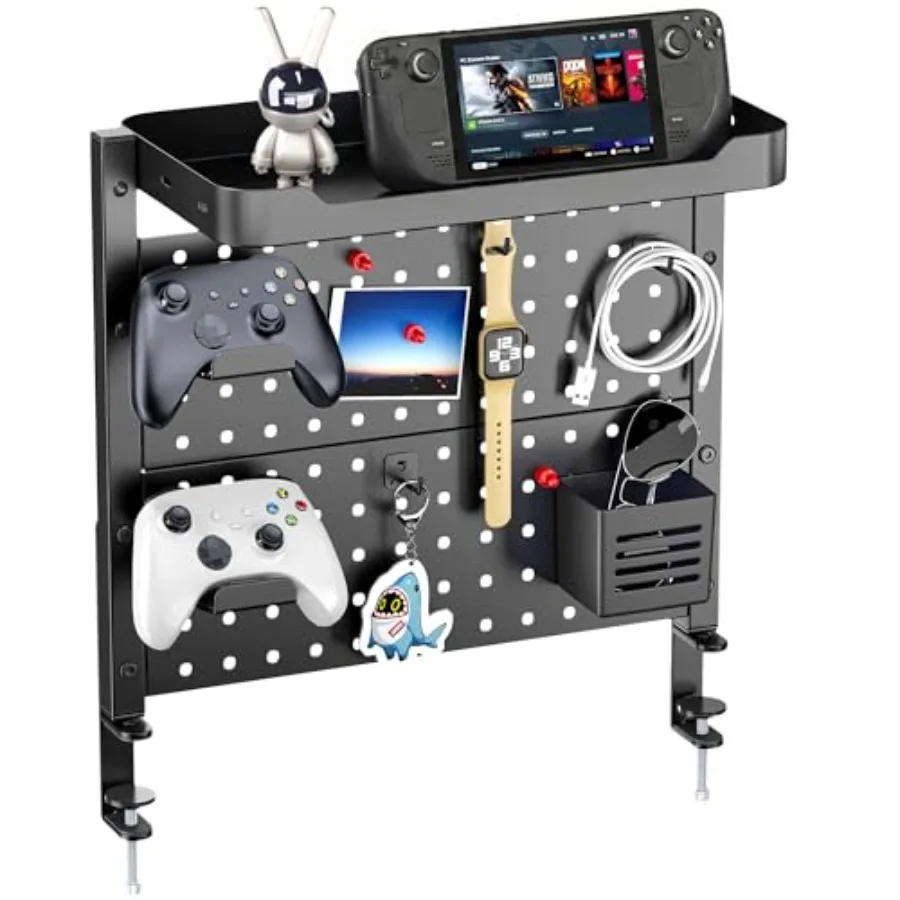 Desk Clamp On with 16 Inch Organizer Adjustable Above or Under Desk Storage Holds 44 lbs Magnetic Metal Peg Board for Office an