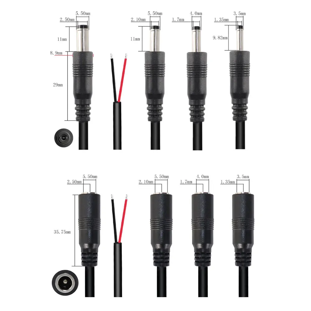 DC Male Female Connector Power 3.5*1.35 4.0*1.7 5.5*2.1 5.5*2.5mm DIY Cable Charging Line Monitoring Power Extension Wire