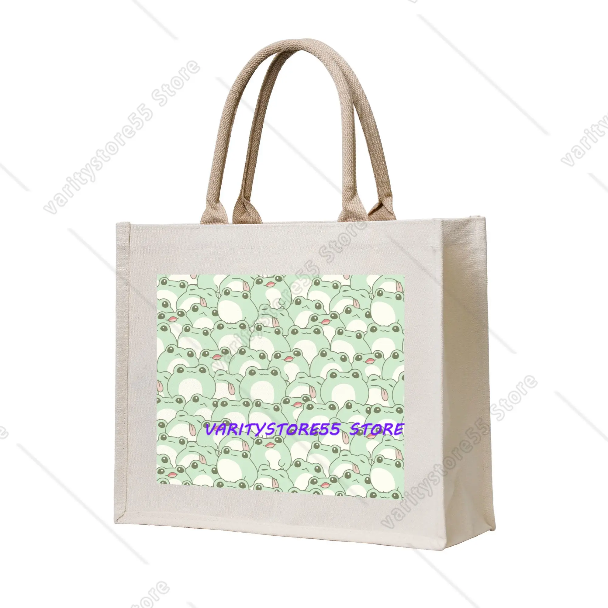 Cute Frog Grocery Shopping Tote Bag Women Funny Animal Lover Shoulder Shopper Bag Big Capacity Handbag