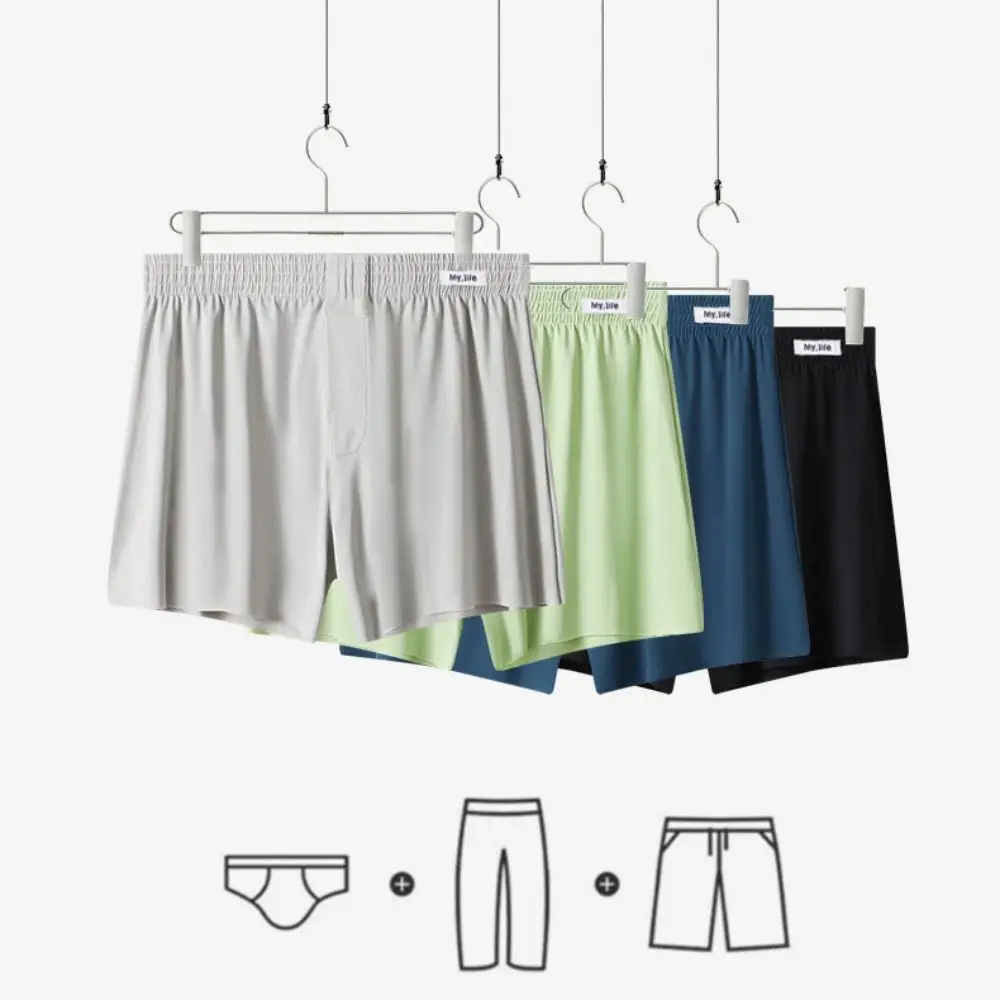 

Ins Fashion Solid Color Men's Boxer Briefs Seamless Large Size Men Ice Silk Panties Lingerie Mid Waist Underwear for Man Gifts