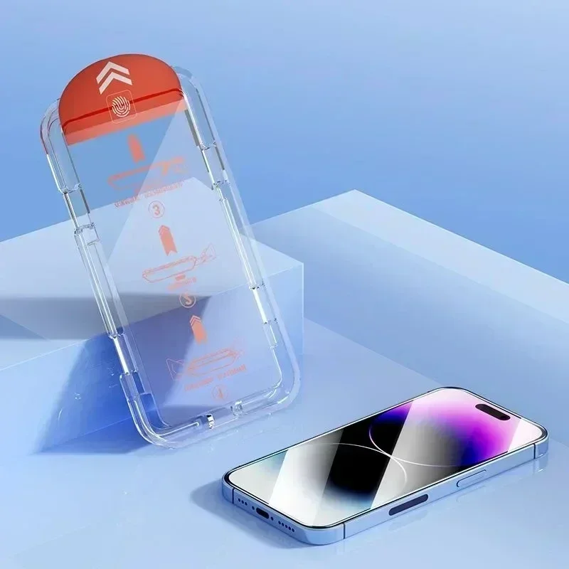 2 قطعة واقي شاشة سهل التركيب خالي من الغبار لهاتف آيفون 15 14 13 11 12 16 Pro Max Mini XR X XS MAX 7 8 15 16 Plus HD زجاج