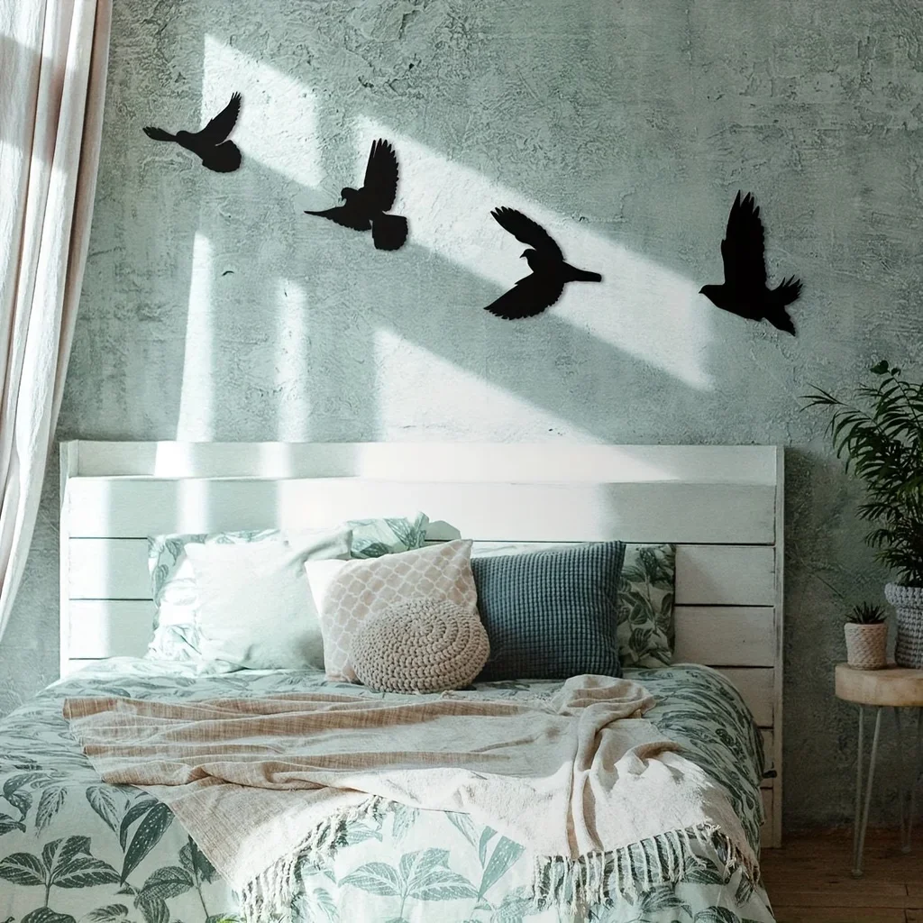 CIFBUY 4 Pc Birds Metal Wall Decor Black Birds Metal Wall Art Decorative Indoor/Ourdoor Metal Wall Art Decor Wall Sticker