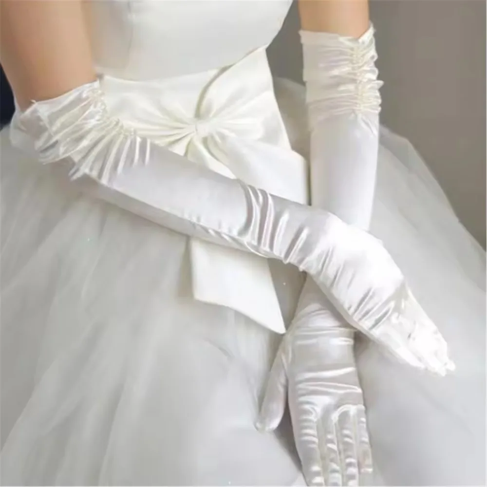

Wholesale Women Bridal Gloves Satin With Finger Elegant Bride Gloves Guantes Cosplay Photo Wedding Accessories