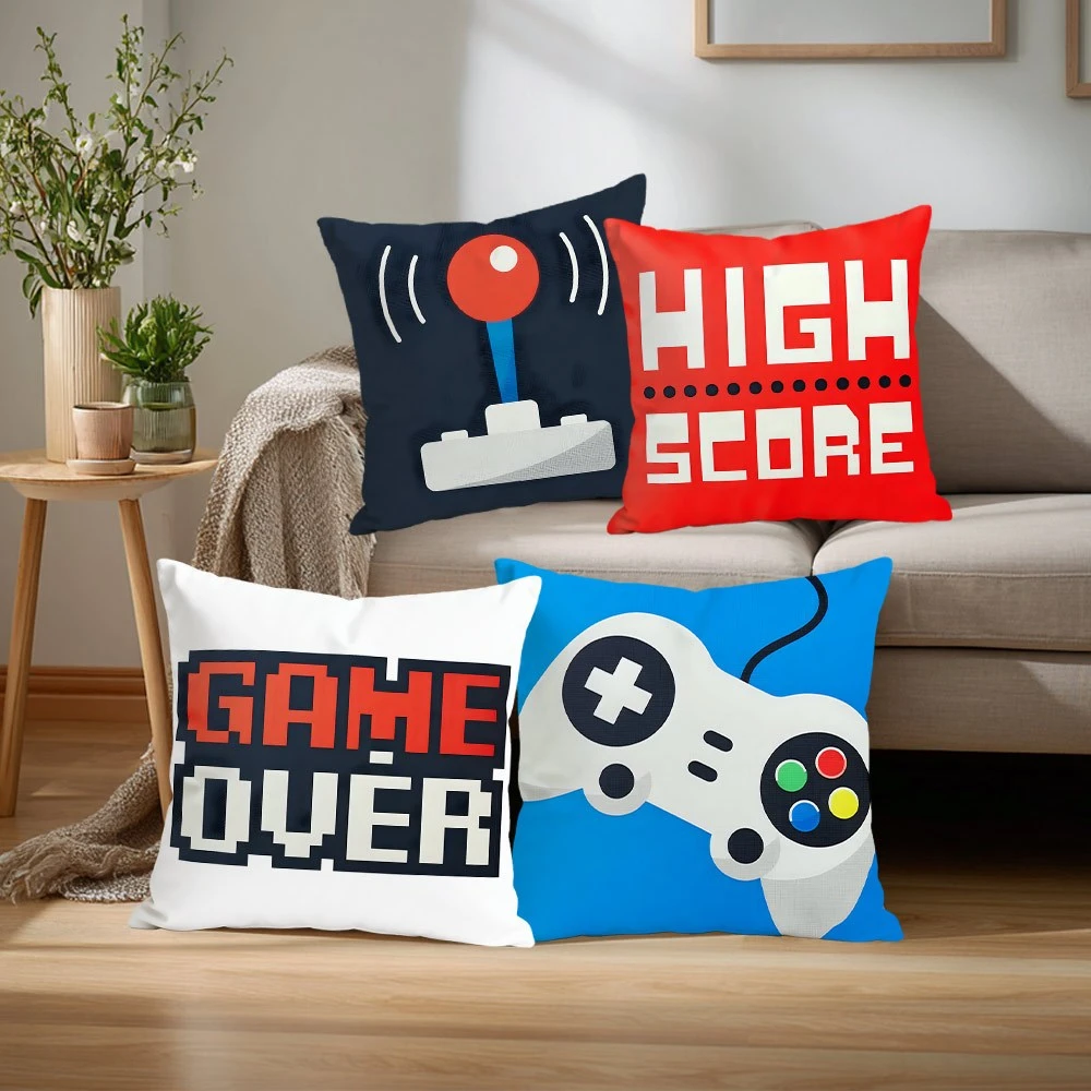 1PC 2D Flat Retro Gamer Decorative Throw Pillow Covers Game Room Cushion Cases Non-real Embroidery, Pillowcase Decoration