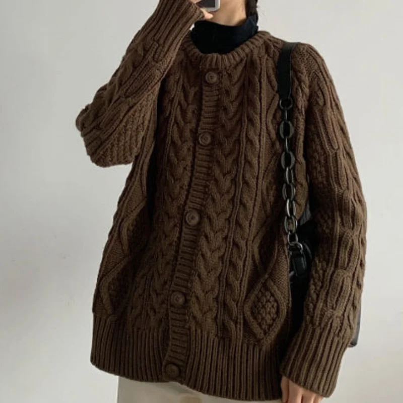 Cardigan donna autunno quotidiano tutto-fiammifero semplice elegante per il tempo libero stile coreano lavorato a maglia Vintage Chic sciolto manica