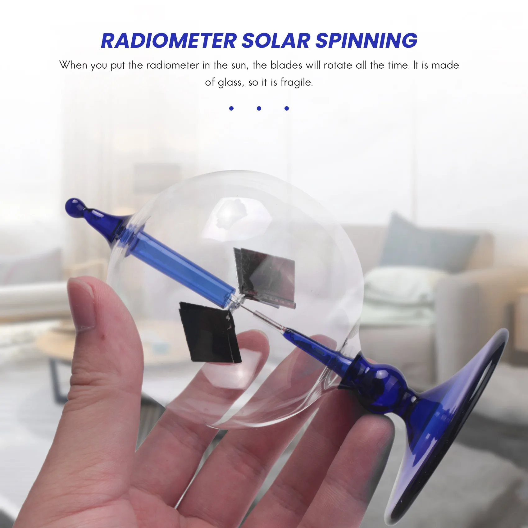 Blue Solar Power Radiometer Sunlight Energy Crookes Spinning Vanes Windmill Gift Home Desk Decoration