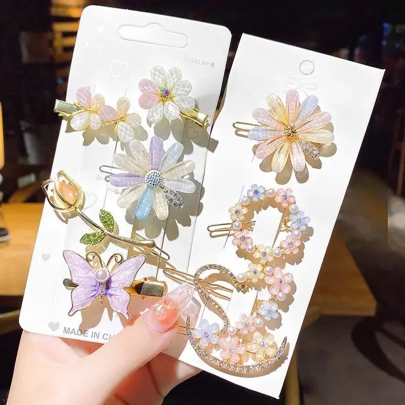 女性のための妖精の花と月のダイヤモンドのヘアピン,ヘアクリップ,真珠のヘアピン,女の子のためのトップクリップ,高級アクセサリー