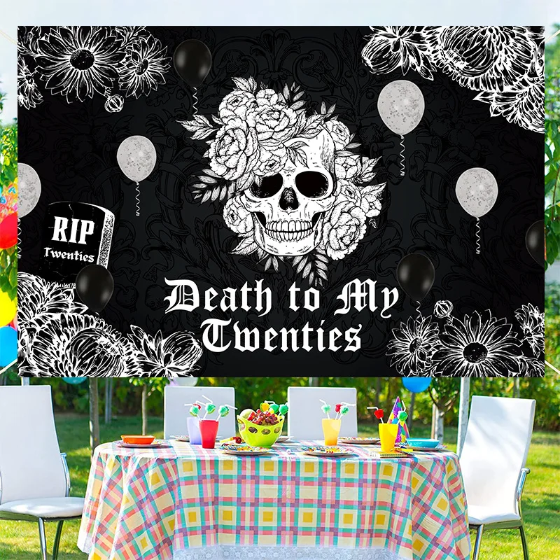 Gothic Skull Death to My Twenties Birthday Backdrop RIP to My 20s 30th Birthday Party Background