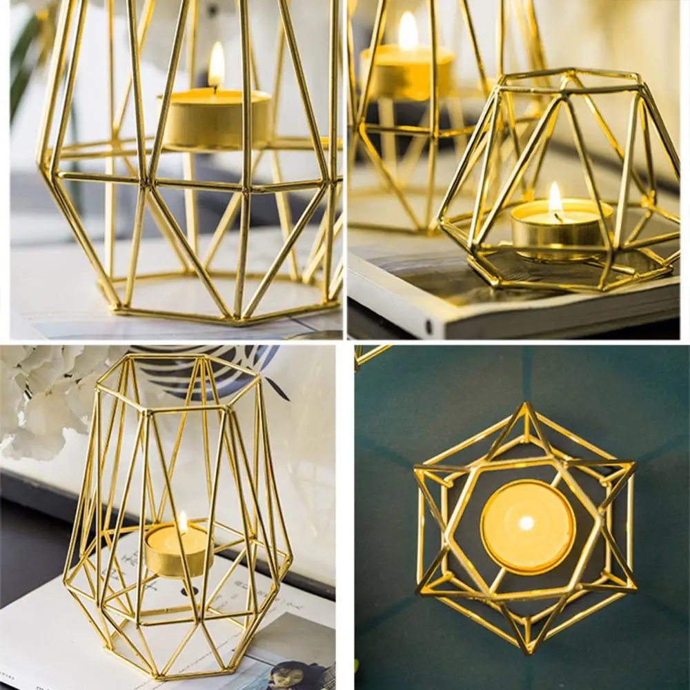 Practical Durable 3D Candlestick Geometric Vintage Convenient Multi-occasional Iron Wire Luxury Romantic Home Table Decor Tool