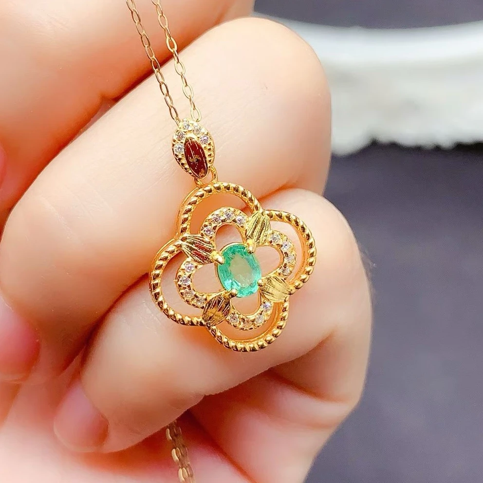 

Natural Emerald Pendant with Certificate 0.3ct 4*5mm Emerald Necklace Pendant Prevent Allergy 18K Gold Plated 925 Silver Jewelry