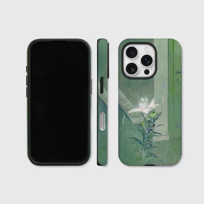 

INS Green glowing flowers Case for IPHONE 16ProMax 15 14PLUS 13 12 MINI 11 PRO XR X Acrylic TPU Two in One Magnetic Phone Cases