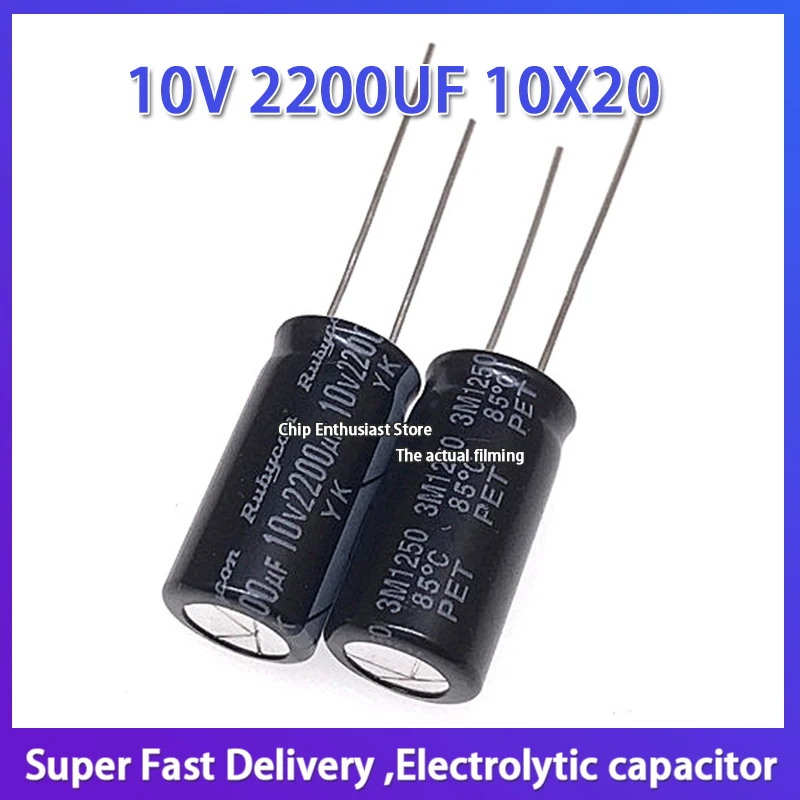 10 pces rubycon importado capacitor eletrolítico de alumínio 10v 2200uf 10x20 ruby capacitor yk 85 graus