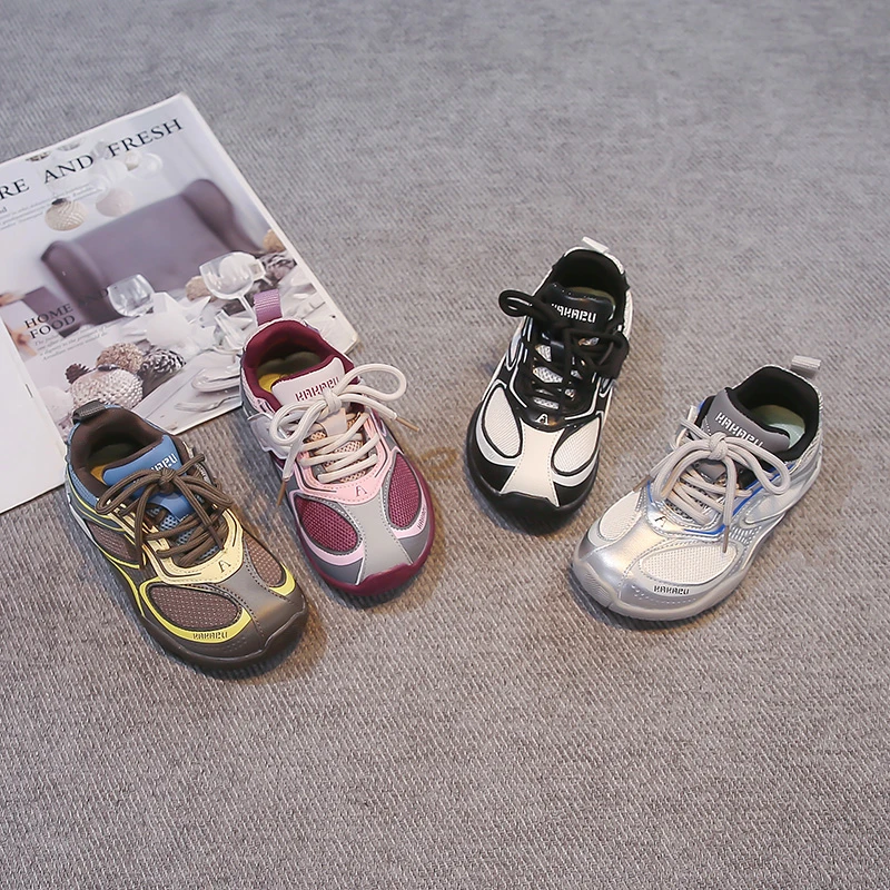 Kids Sneakers Retro Lace Up Children Sports Shoes Non-Slip Trendy 2026 New Fashion Boys Girls Outdoor Running Casual Shoes