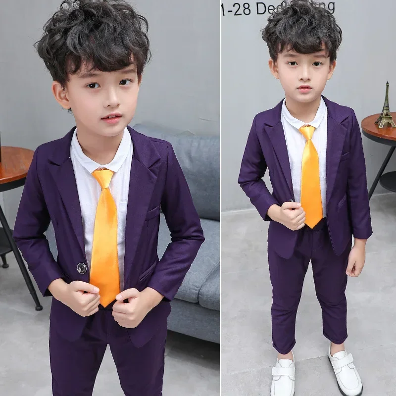 Kids Purple Blazer+Pants 2PCS Set Boys Photography Suit Children\'s Formal Tuxedo Dress Baby Boys Party Ceremony Piano Costume