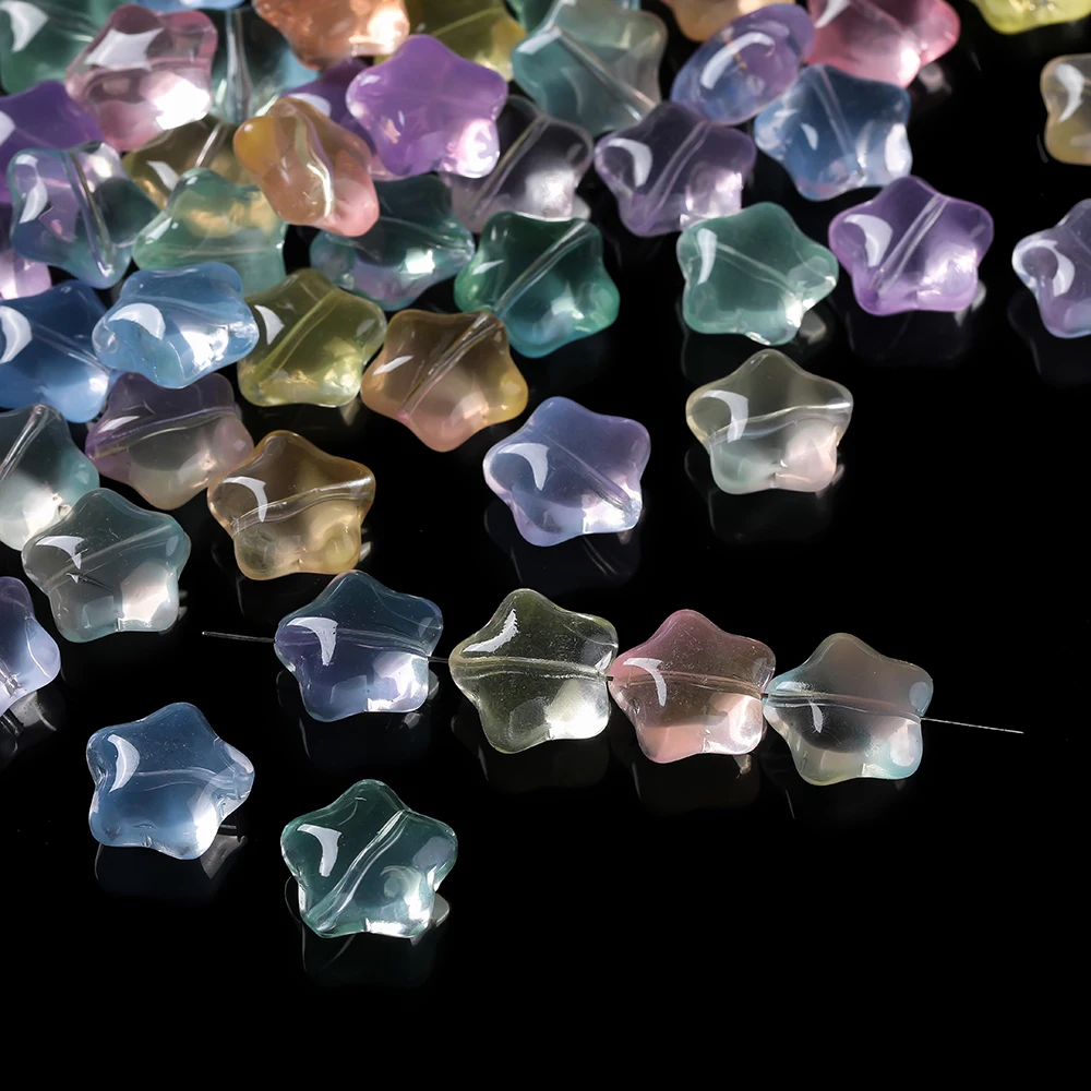 10Pcs/lot Glass Star Beads 3D Shiny Pentagram Beads Fashion Spacer Loose Beads For DIY Material Necklace Earrings Making