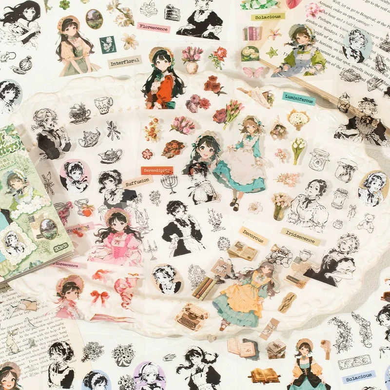 20 feuilles par paquet, autocollants décoratifs en PET sur le thème des filles et des poèmes rétro, pour journal et collage