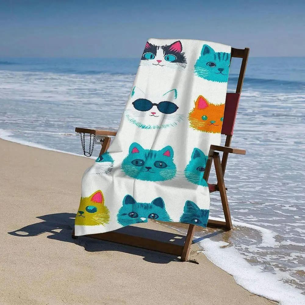 

Oversized Cat Beach Towel, Soft Microfiber Quick Dry Colorful Cartoon Cat Print Bath Towel, Large Pool & Travel Beach Blanket
