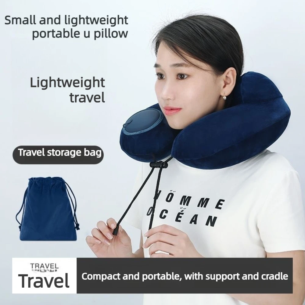 Inflatable U Shaped Neck Pillow for Travel Self Inflating Comfortable Airplane Sleeping Support Long Flight Essential